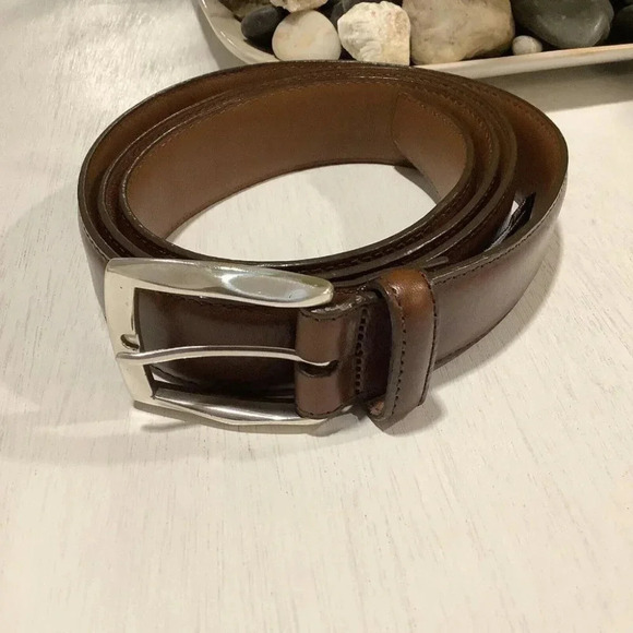 Brighton Mens Dress Belt Leather Brown Silver America Made 46 Classic Simple - Picture 1 of 10